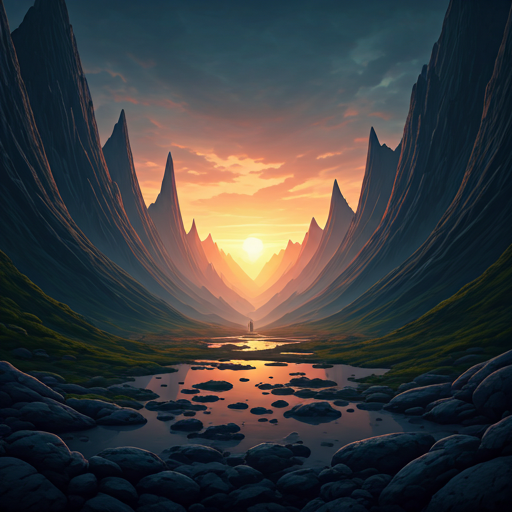 Epic cinematic background of a fantasy landscape at dusk